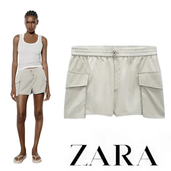 ZARA | Pearl Gray | NYLON BLEND SHORTS - Picture 1 of 13